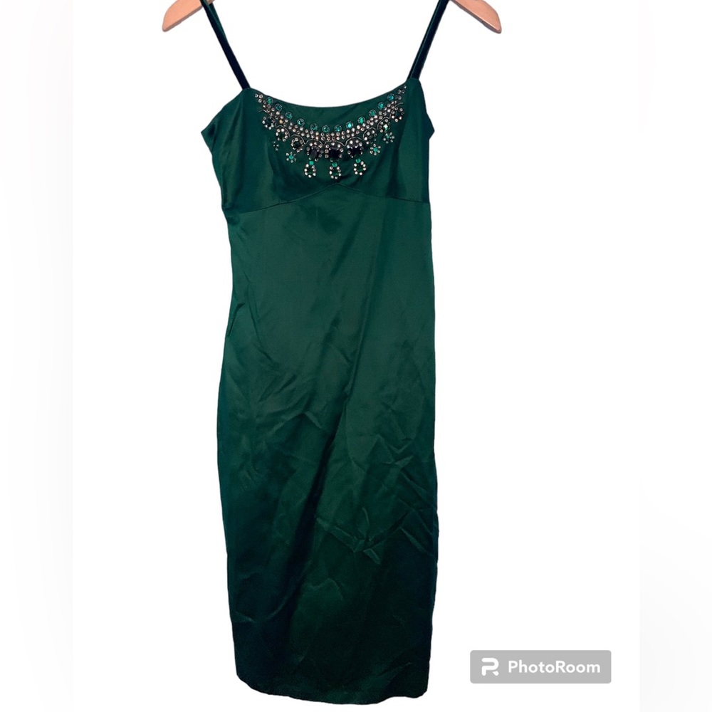 Blumarine VTG Y2K Emerald Green Embellished Jeweled Silk Dress NWT Size IT38
